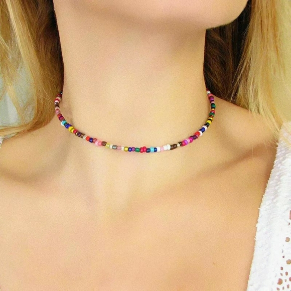 'Dottie' Colorful Beaded Choker Necklace - Picture 3 of 3